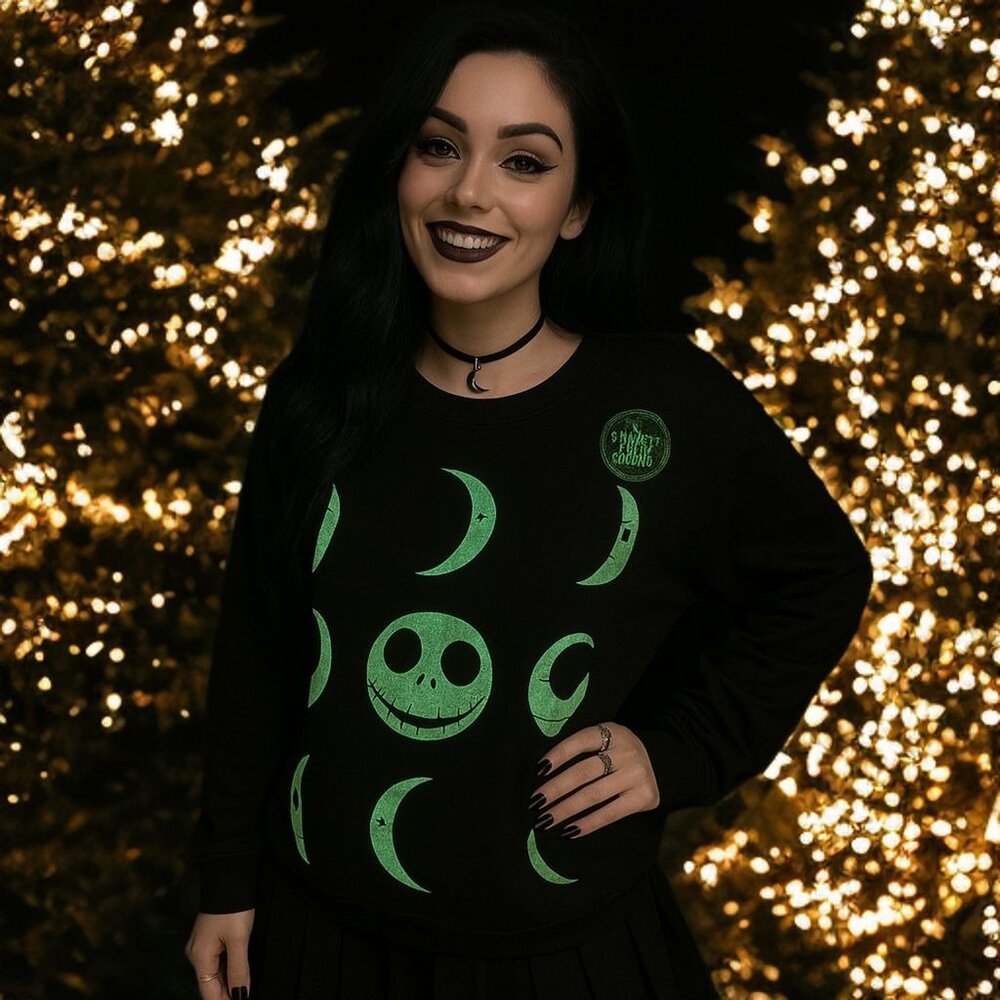 Disney The Night Before Christmas Sweatshirt Jack Moon Phase Glow In The Dark